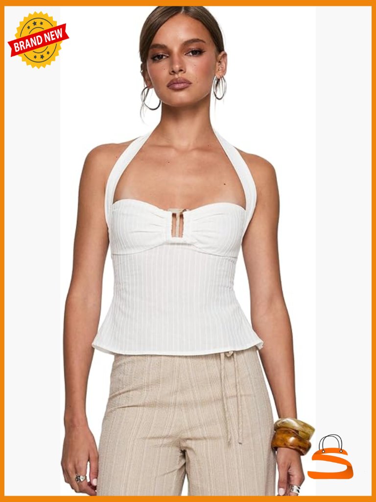 Halter Crop Top With Ruched Bust And Shirred Back